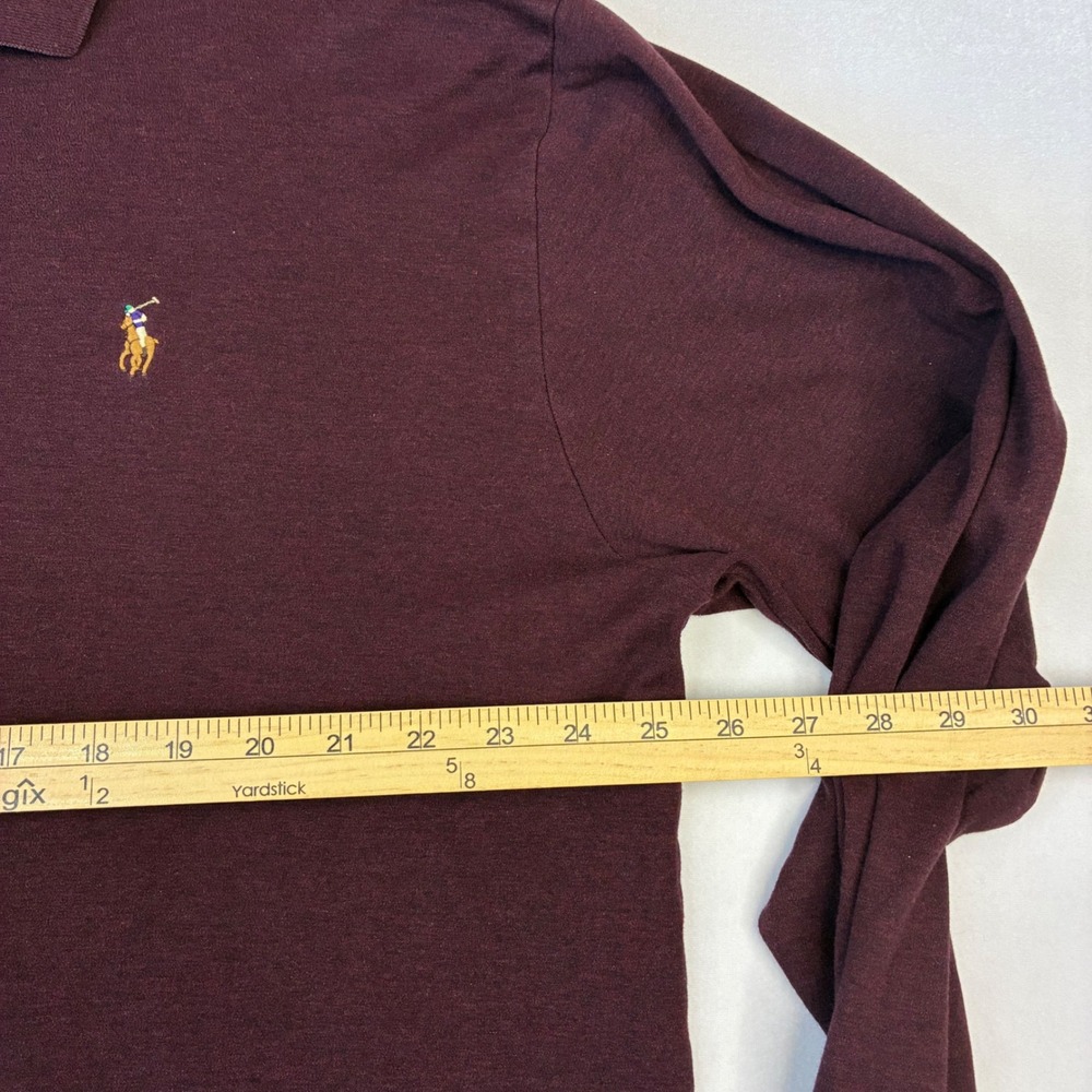 Polo Ralph Lauren Polo Shirt Mens XLT Burgundy Long Sleeve Cotton Pony Logo Tall - Picture 5 of 8